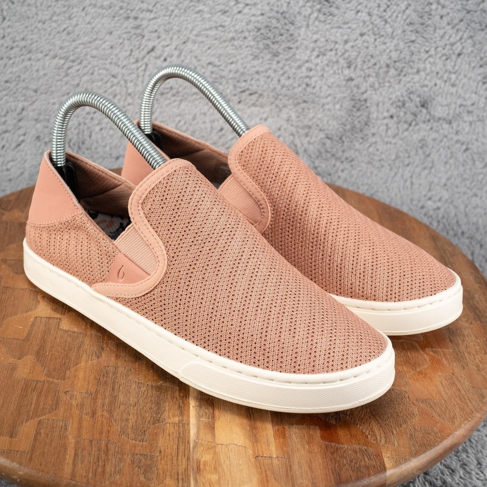 Olukai Pehuea Women‎ Sz 8 Cork Coral Pink Mesh Slip-on Sneaker Shoe